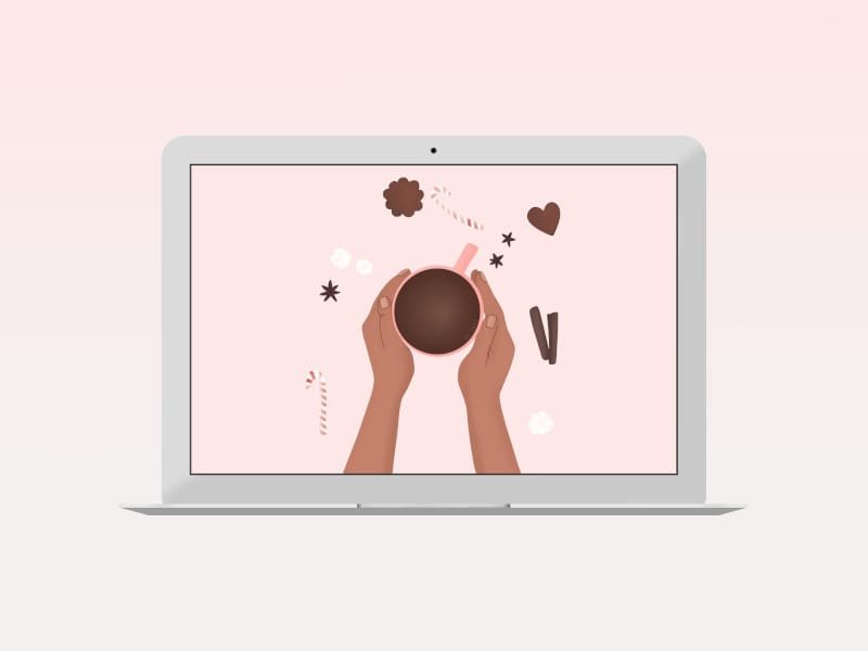Laptop mockup with the previously described illustrations on it