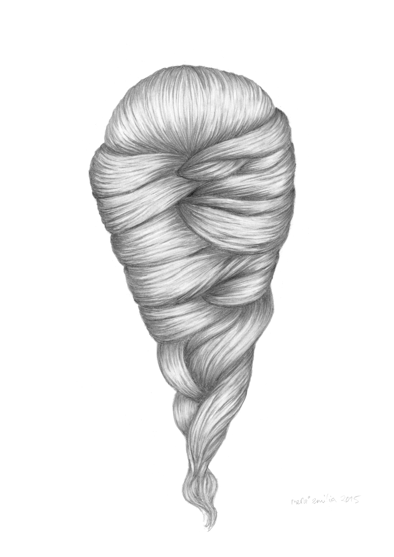 Braid 1, detailed pencil drawing of a braid by Mervi Emilia Eskelinen